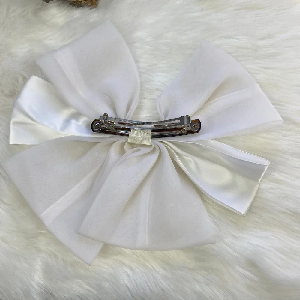 Vintage Ivory Hair Bow Clip 6.5